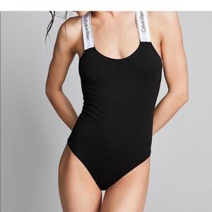Calvin Klein Black and White Cotton BodysuitSize XL